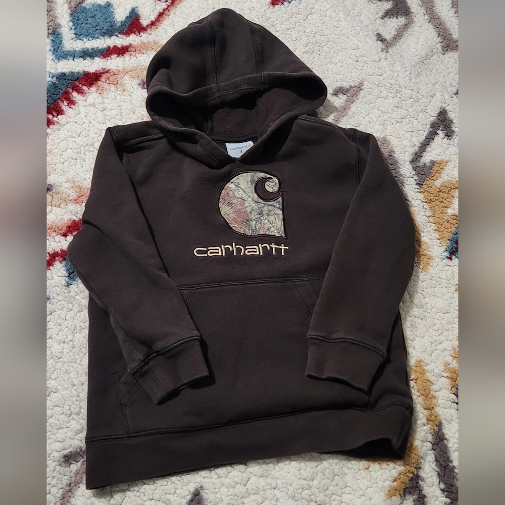 Carhartt Youth Boys Hoodie Brown Camo Camouflage Logo Mossy Oak Hunting